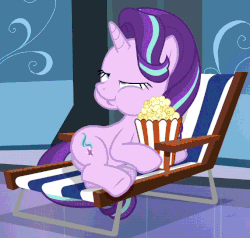 Size: 679x646 | Tagged: safe, screencap, starlight glimmer, pony, unicorn, g4, season 6, the crystalling, aweeg*, eating, faic, female, food, gif, great moments in animation, non-animated gif, on side, popcorn, puffy cheeks, solo