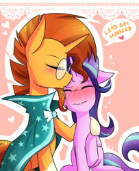Size: 2600x3200 | Tagged: safe, artist:littlecloudie, starlight glimmer, sunburst, pony, unicorn, g4, blushing, duo, female, heart, high res, male, mare, marriage proposal, ship:starburst, shipping, stallion, straight