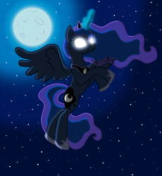 Size: 2000x2177 | Tagged: safe, artist:ange91970, princess luna, g4, female, flying, full moon, glowing eyes, high res, magic, moon, moon work, moonrise, night, solo, vector