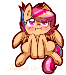 Size: 405x465 | Tagged: safe, artist:cloureed, oc, oc only, oc:sherbert skyes, pegasus, pony, chibi, grumpy, simple background, solo, transparent background