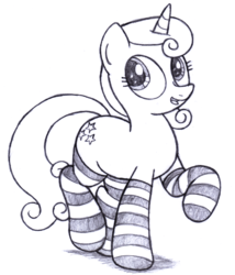 Size: 2310x2700 | Tagged: safe, artist:an-tonio, twinkleshine, g4, clothes, female, high res, monochrome, socks, solo, striped socks, traditional art
