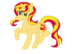 Size: 2592x1936 | Tagged: safe, artist:squipycheetah, sunset shimmer, pony, unicorn, equestria girls, g4, female, looking back, raised hoof, simple background, smiling, solo, transparent background, vector