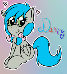 Size: 455x502 | Tagged: safe, artist:laptopbrony, oc, oc only, oc:darcy sinclair, pegasus, pony, bow, cute, looking at you, sitting, solo