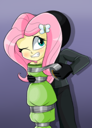 Size: 463x644 | Tagged: safe, artist:gaggeddude32, fluttershy, human, equestria girls, g4, blushing, bondage, damsel in distress, duct tape, female, gritted teeth, kidnapped, sheet, tied up, tight clothing, wrapped up