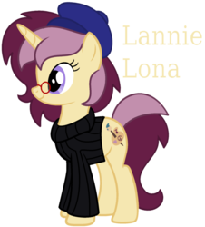 Size: 850x940 | Tagged: safe, artist:monkfishyadopts, oc, oc only, oc:lannie lona, g4, base used, beatnik, beret, clothes, glasses, solo, sweater, turtleneck