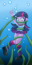 Size: 536x1082 | Tagged: safe, artist:gaggeddude32, twilight sparkle, human, equestria girls, g4, air bubble, asphyxiation, bondage, breasts, bubble, clothes, drowning, embarrassed, embarrassed underwear exposure, female, fetish, i've seen enough hentai to know where this is going, imminent death, panties, panty shot, paraskirt, peril, pink underwear, pleated skirt, shoes, skirt, skirt lift, socks, tentacles, underwater, underwear, upskirt, water