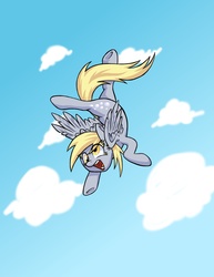 Size: 3400x4400 | Tagged: safe, artist:grandpalove, derpy hooves, pegasus, pony, g4, active stretch, backbend, contortionist, female, flexible, flying, mare, sky, solo