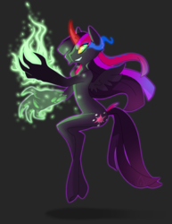 Size: 900x1166 | Tagged: safe, artist:pon-ee, twilight sparkle, anthro, unguligrade anthro, g4, colored horn, corrupted twilight sparkle, curved horn, dark magic, evil twilight, female, horn, magic, solo, sombra eyes, sombra horn, story in the comments, twilight sparkle (alicorn)