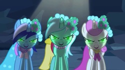 Size: 1280x720 | Tagged: safe, screencap, lyra heartstrings, minuette, twinkleshine, pony, unicorn, a canterlot wedding, g4, my little pony: friendship is magic, bewitched, brainwashed, mind control