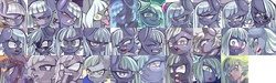 Size: 1000x300 | Tagged: safe, artist:kaikoinu, limestone pie, human, pony, g4, blushing, bust, closed mouth, expressions, eyes closed, eyes open, face, faic, floppy ears, goggles, humanized, looking at you, looking away, lowres, no pupils, one eye closed, open mouth, portrait, shrunken pupils, tongue out, white eyes, white pupils, wink