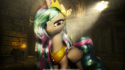 Size: 4096x2304 | Tagged: safe, artist:princeoracle, princess celestia, g4, 3d, building, female, gmod, indoors, light, looking at you, reflection, shiny, solo, sparkles