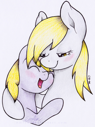 Size: 400x536 | Tagged: safe, artist:emfen, derpy hooves, dinky hooves, pegasus, pony, g4, equestria's best mother, female, hug, mare, simple background, traditional art