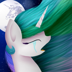 Size: 2500x2500 | Tagged: safe, artist:applejacks2, princess celestia, g4, crying, female, high res, mare in the moon, moon, solo