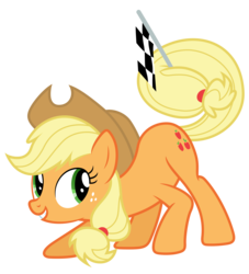 Size: 4000x4400 | Tagged: safe, artist:reginault, applejack, earth pony, pony, apple family reunion, g4, checkered flag, crouching, female, simple background, solo, tail hold, transparent background, vector