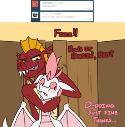 Size: 1280x1300 | Tagged: safe, artist:dmann892, fizzle, garble, dragon, ask closet fizzle, g4, ask, blushing, gay, male, noogie, ship:garbizzle, shipping, teenaged dragon, tumblr