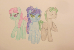Size: 629x426 | Tagged: safe, artist:berrypunchrules, crystal lullaby, marco dafoy, melon mint, pony, equestria girls, g4, my little pony equestria girls: friendship games, background human, crystal prep shadowbolts, equestria girls ponified, ponified, raised hoof, traditional art
