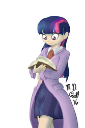 Size: 500x750 | Tagged: safe, artist:m_d_quill, twilight sparkle, human, g4, book, female, humanized, simple background, solo, white background