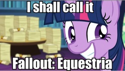 Size: 960x544 | Tagged: safe, edit, screencap, twilight sparkle, alicorn, pony, fallout equestria, g4, the crystalling, caption, fanfic, female, grin, image macro, mare, meme, smiling, solo, squee, twilight loves fanfiction, twilight sparkle (alicorn), twilight's scrollwork