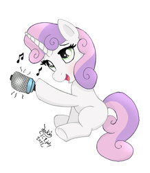 Size: 870x1000 | Tagged: safe, artist:joakaha, sweetie belle, g4, female, music notes, open mouth, simple background, solo, white background