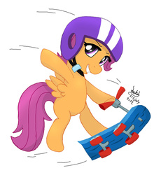 Size: 900x980 | Tagged: safe, artist:joakaha, scootaloo, g4, female, helmet, scooter, simple background, solo, white background