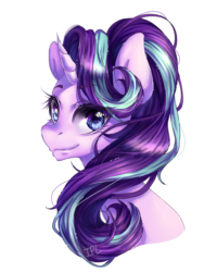 Size: 768x1024 | Tagged: safe, artist:iponylover, starlight glimmer, pony, unicorn, g4, bust, female, portrait, simple background, smiling, solo, white background