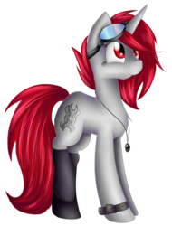 Size: 1100x1450 | Tagged: safe, artist:mufflinka, oc, oc only, pony, unicorn, clothes, goggles, socks, solo