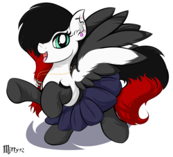 Size: 2475x2236 | Tagged: safe, artist:mirry92, oc, oc only, pegasus, pony, 2016, clothes, digital art, feather, goth, happy, high res, piercing, pleated skirt, punk, ska, skirt, smiling, socks, solo, stockings