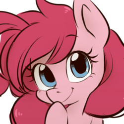 Size: 382x381 | Tagged: safe, artist:うめぐる, edit, pinkie pie, earth pony, pony, g4, alternate hairstyle, bust, cropped, cute, diapinkes, female, looking at you, mare, portrait, smiling, solo, sweet dreams fuel