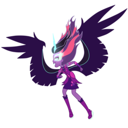 Size: 5000x5000 | Tagged: safe, artist:mixiepie, twilight sparkle, equestria girls, g4, my little pony equestria girls: friendship games, absurd resolution, clothes, commission, female, fingerless gloves, floating, gloves, glowing eyes, midnight sparkle, paint tool sai, princess midnight, simple background, solo, transparent background, twilight sparkle (alicorn), wings