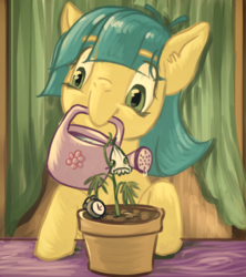 Size: 1600x1800 | Tagged: safe, artist:kovoranu, oc, oc only, flower, flower pot, mouth hold, solo, watering can