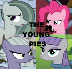 Size: 682x650 | Tagged: safe, limestone pie, marble pie, maud pie, pinkie pie, g4, crossover, mike thecoolperson, neil pye, parody, rick, the young ones, the young pies, vyvyan basterd