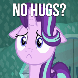 Size: 461x461 | Tagged: safe, edit, screencap, starlight glimmer, pony, unicorn, g4, :<, bronybait, floppy ears, gif, horn, hug request, image macro, meme, non-animated gif, sadface glimmer, sadlight glimmer, solo, text