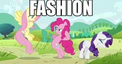 Size: 310x163 | Tagged: safe, edit, edited screencap, screencap, fluttershy, pinkie pie, rarity, g4, putting your hoof down, fashion, needs more jpeg