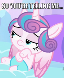 Size: 503x613 | Tagged: safe, edit, edited screencap, screencap, princess flurry heart, g4, the crystalling, condescending flurry heart, female, filly, foal, meme template, solo, unamused