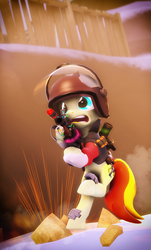 Size: 1800x2981 | Tagged: safe, oc, oc only, oc:film flick, earth pony, pony, 3d, angry, bipedal, demoman, demoman (tf2), shooting, source filmmaker, team fortress 2