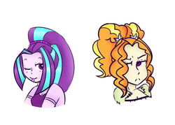 Size: 1024x734 | Tagged: safe, artist:altimos0023, edit, adagio dazzle, aria blaze, equestria girls, g4, ariabetes, cute, female, lesbian, looking at you, ship:adaria, shipping, tongue out, unamused, wink