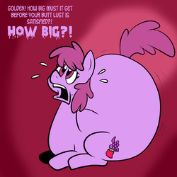 Size: 576x576 | Tagged: safe, artist:goldenmercurydragon, artist:pembroke, berry punch, berryshine, earth pony, pony, g4, berry punch replies, butt expansion, fat, growth, huge butt, impossibly large butt, jiggle, large butt
