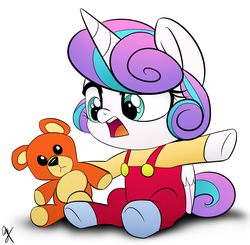 Size: 1100x1080 | Tagged: safe, artist:supermare, princess flurry heart, g4, crossover, family guy, female, male, rupert (family guy), solo, stewie griffin, teddy bear