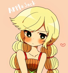 Size: 636x680 | Tagged: safe, artist:lotte, applejack, equestria girls, friendship through the ages, g4, blushing, cute, female, humanized, jackabetes, sleeveless, solo