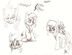 Size: 3285x2549 | Tagged: safe, artist:marvelousqueen, spike, sunset shimmer, pony, unicorn, g4, high res, monochrome, signature, sketch