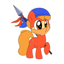 Size: 800x800 | Tagged: safe, artist:perfectpinkwater, waddle dee, bandana, bandana waddle dee, cute, kirby (series), nintendo, ponified, simple background, solo, spear, transparent background, weapon