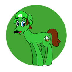 Size: 800x800 | Tagged: safe, artist:perfectpinkwater, earth pony, pony, cap, crossover, hat, luigi, luigi's hat, male, nintendo, ponified, super mario bros., super smash bros.