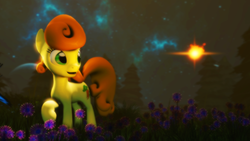 Size: 3840x2160 | Tagged: safe, artist:radiativespinger, carrot top, golden harvest, g4, 3d, female, flower, high res, lens flare, solo, source filmmaker, tree