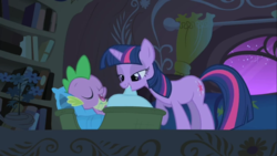 Size: 1280x720 | Tagged: safe, screencap, spike, twilight sparkle, g4, owl's well that ends well, sleeping