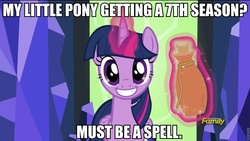 Size: 960x540 | Tagged: safe, twilight sparkle, alicorn, pony, g4, what about discord?, discovery family logo, female, image macro, mare, meme, must be a spell, potion, twilight sparkle (alicorn)