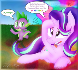 Size: 3599x3247 | Tagged: dead source, safe, artist:iflysna94, spike, starlight glimmer, pony, g4, drugs, duo, high, high res