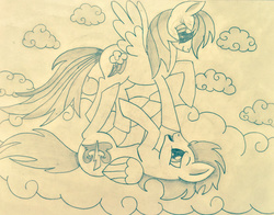 Size: 2116x1658 | Tagged: safe, artist:pintopony246, rainbow dash, soarin', pony, g4, female, male, monochrome, ship:soarindash, shipping, straight