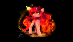 Size: 1024x591 | Tagged: safe, artist:wilvarin-liadon, oc, oc only, oc:cinder, butterfly, pony, unicorn, solo