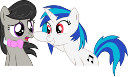 Size: 2787x1670 | Tagged: safe, artist:kehrminator, dj pon-3, octavia melody, vinyl scratch, earth pony, pony, unicorn, g4, base used, boop, bowtie, cutie mark, female, hooves, horn, mare, open mouth, red eyes, simple background, smiling, teeth, transparent background, vector, wrong eye color