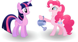 Size: 4088x2194 | Tagged: safe, artist:kehrminator, pinkie pie, twilight sparkle, alicorn, pony, g4, female, mare, simple background, transparent background, twilight sparkle (alicorn), vector, watering can